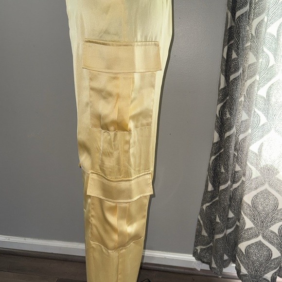 Forever 21 Pale Yellow Satin Cargo Pants - Picture 7 of 10